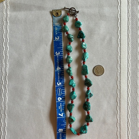 Handmade Turquoise and Coral Necklace - Picture 9 of 9
